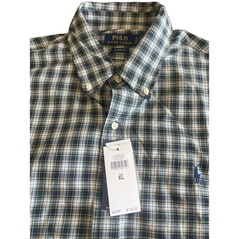 Polo Ralph Lauren Classic Fit Green White Plaid Button Down Shirt Sz XL $130 NWT